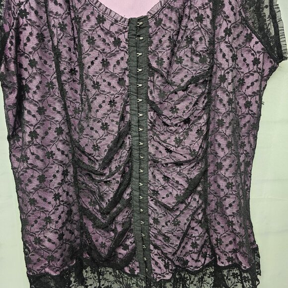 Studio 1940 Corset Blouse Lace Goth Grunge Fairy Whimsigoth Black Purple 22/24 - Picture 3 of 7